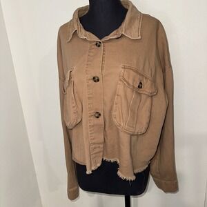 Black Label - Womens Cotton Jean Jacket 3XL Brown Destressed Button Up‎